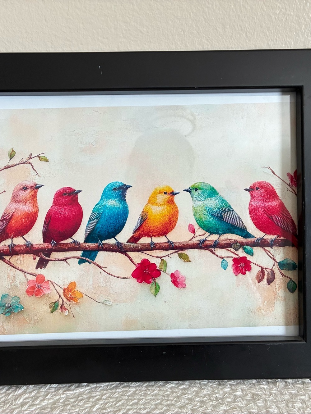 Colorful Birds on Branch Home Art Print - Multicolor